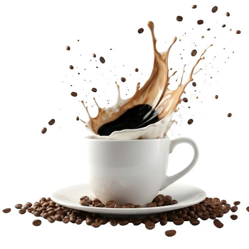 Coffee splash cup and beans